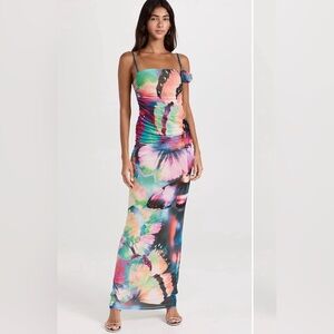 AFRM Butterfly Ruched Mesh Maxi Dress Size S